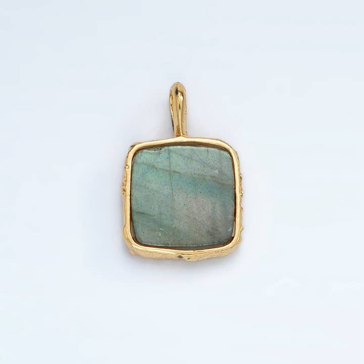 Aim Eternal - Wholesale Individual charm/pendant - 24K Gold Filled 18mm Square Natural Gemstone Foil Pendant | AA1358-AA13644