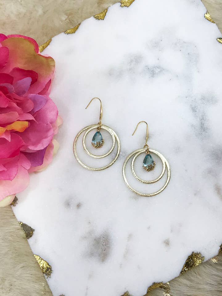 Brushed Gold & Teardrop Pendant Earrings - E19-4694 for wholesale by Magnolia & Peach Jewelry Boutique, LLC