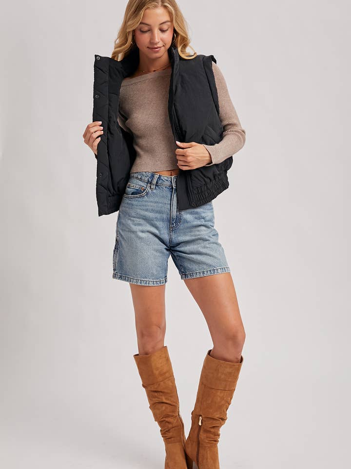 Bluivy - Wholesale Outerwear Vest - Women's - BOMBER STYLE PUFFER VEST WITH POCKETS30