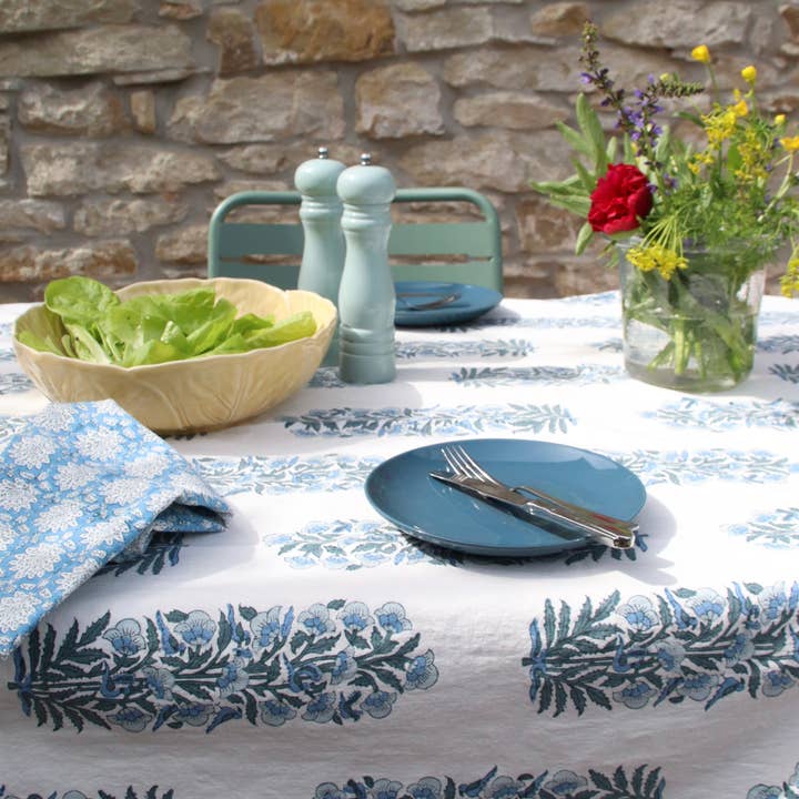 Rozablue - Venta al por mayor Manteles - Mantel XL con estampado artesanal Nightingale azul 160 x 340 cm2