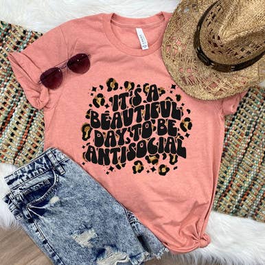 It's A Beautiful Day To Be Antisocial Leopard DTF Heat Transfer for wholesale by Trendy Transfers