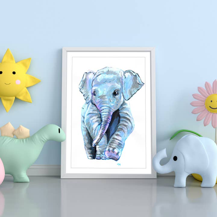 Baby Blue Elephant Print - A4 Wall Art - from Original for wholesale by Patricia Grace Art