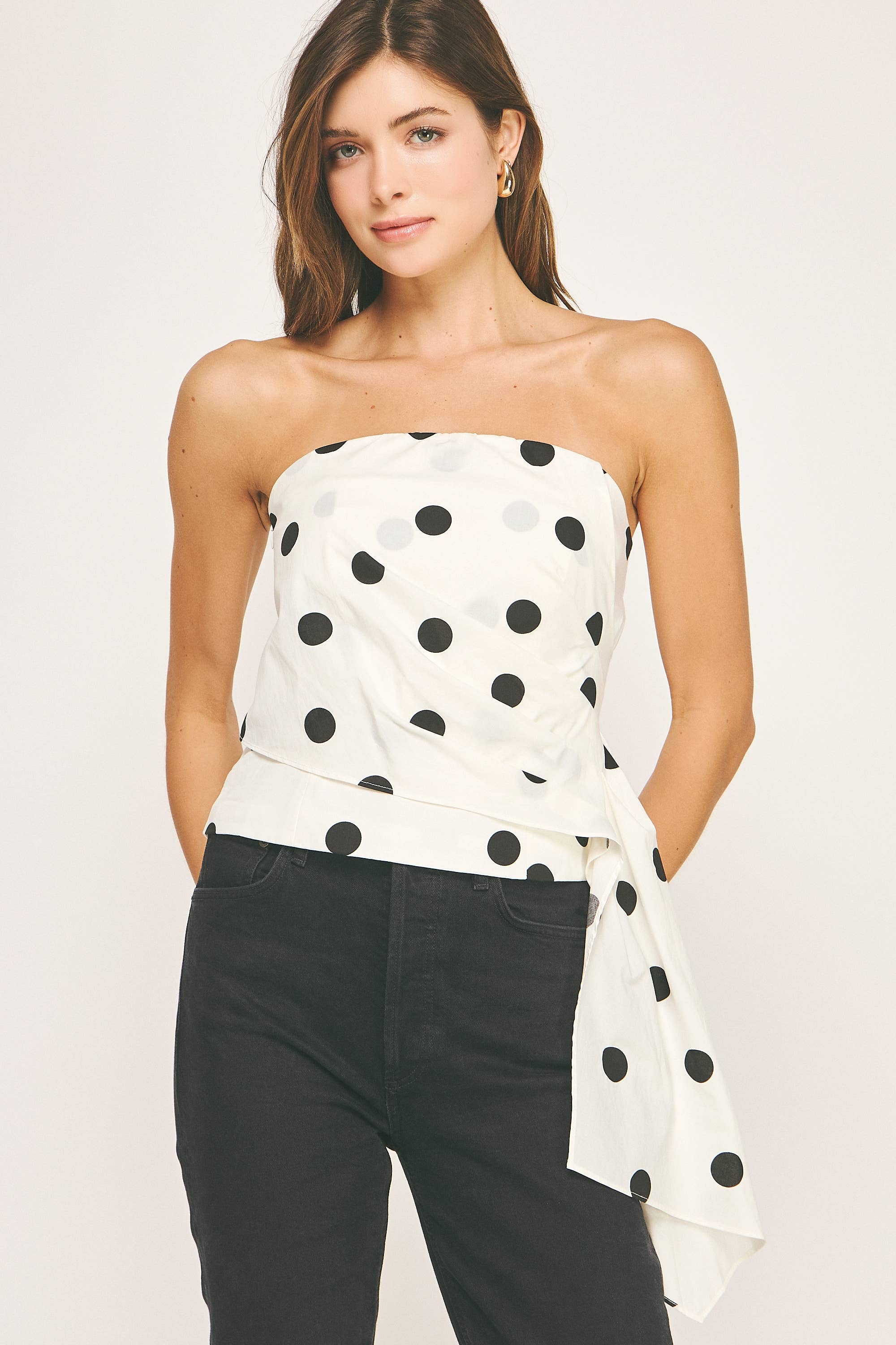 Strut & Bolt - Wholesale Blouse - Women's - Draped Pleat Detail Polka Corset Tube Top11