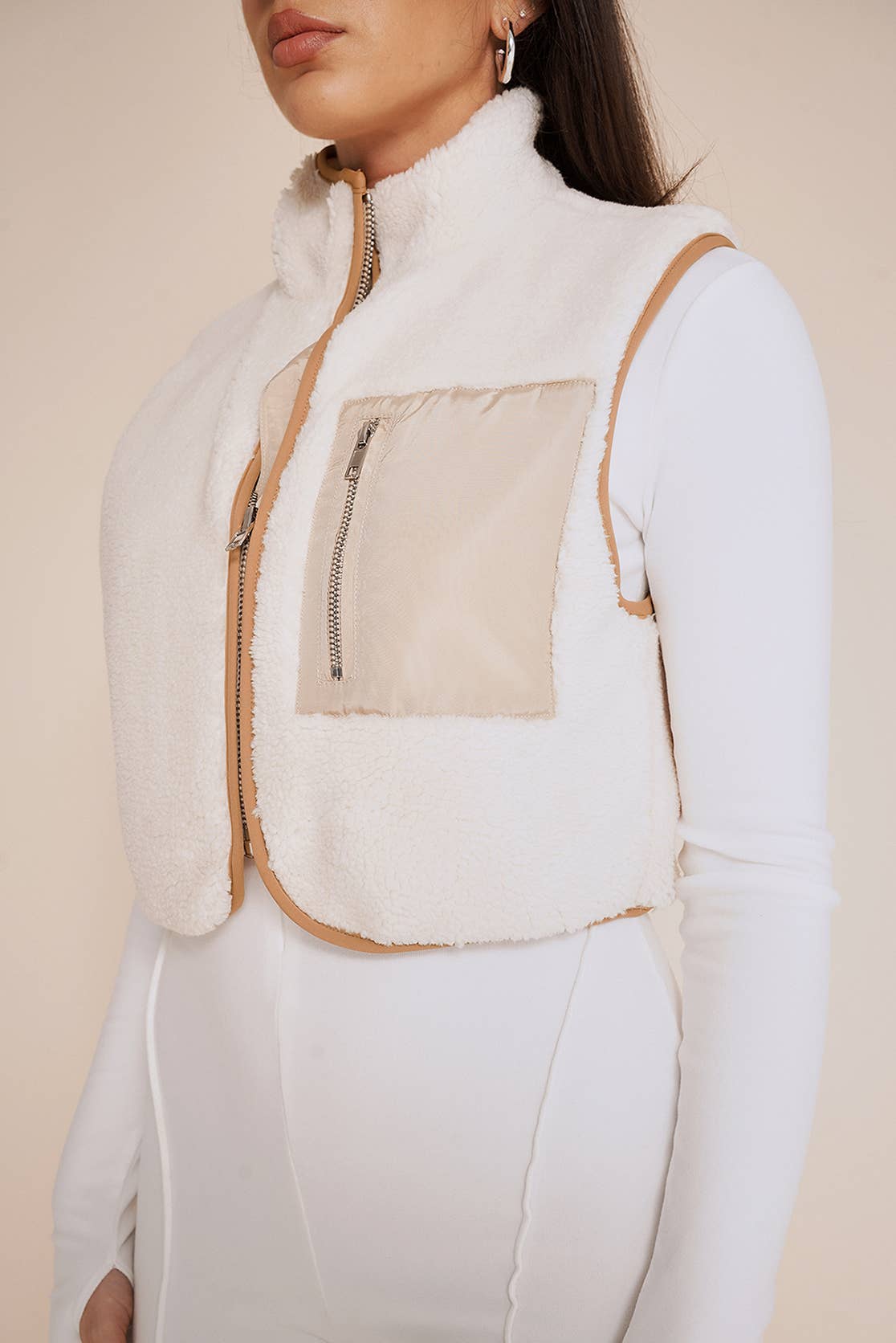 No Vacancy - Wholesale Outerwear Vest - Women's - Boucle cropped high neck vest12