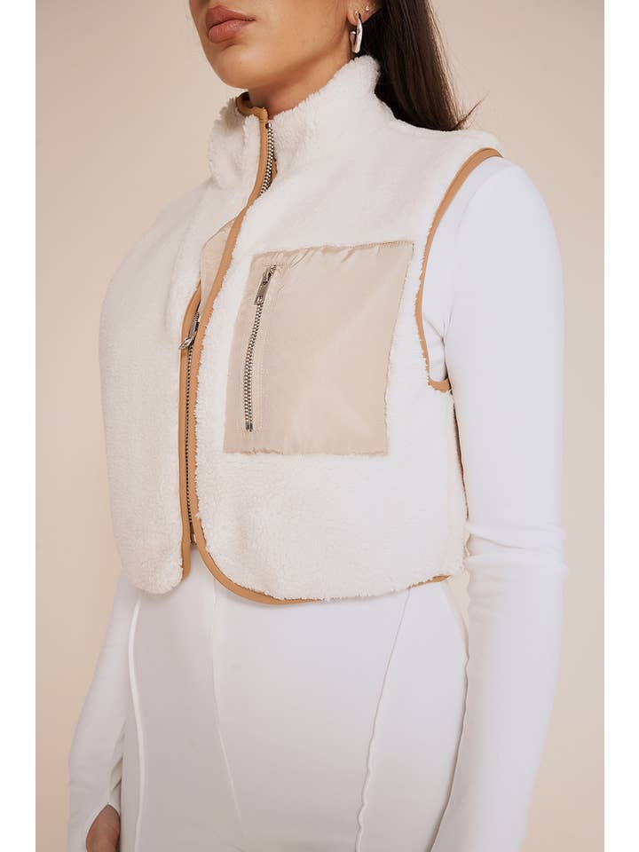 No Vacancy - Wholesale Outerwear Vest - Women's - Boucle cropped high neck vest12