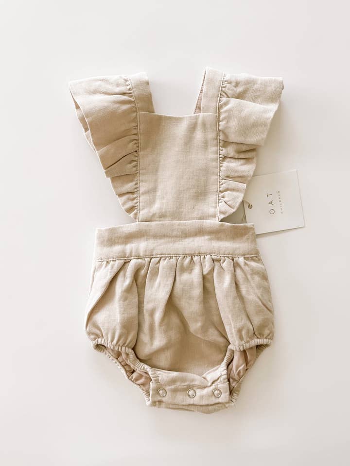 Oat Children - Wholesale Bodysuit (Non-Footed) - Baby - Linen Flutter Sleeve Bloomer Romper - Petal