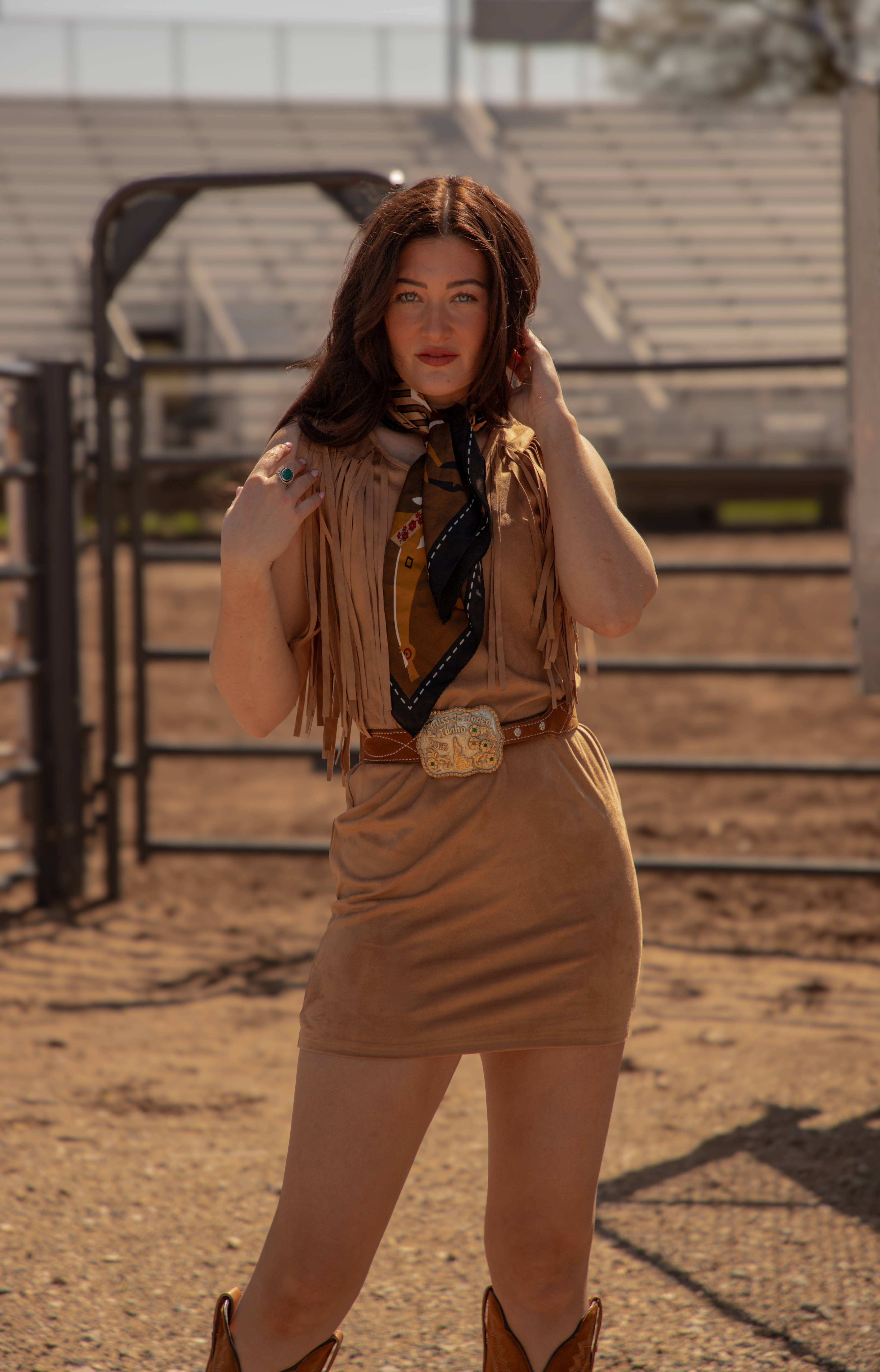 Multi Colored Poly Faux Suede Dress with Frings-D-203 for wholesale on Faire5