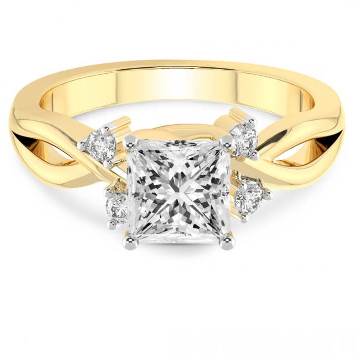 Anello di fidanzamento con diamante centrale coltivato in laboratorio, principessa di lucentezza a fascia intrecciata per la vendita all'ingrosso da parte di Caratina