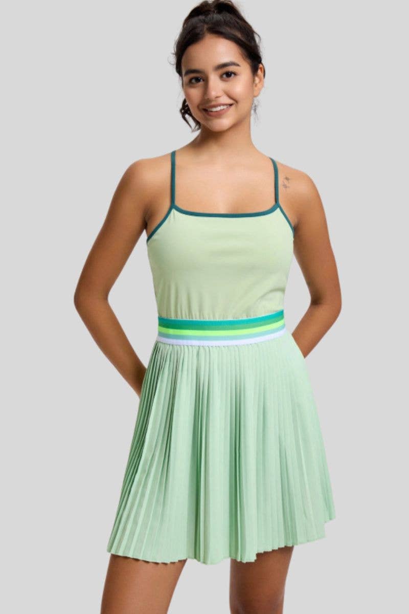 Light Green Tennis badminton quick-drying pleated dress with bra suspend for wholesale on Faire0