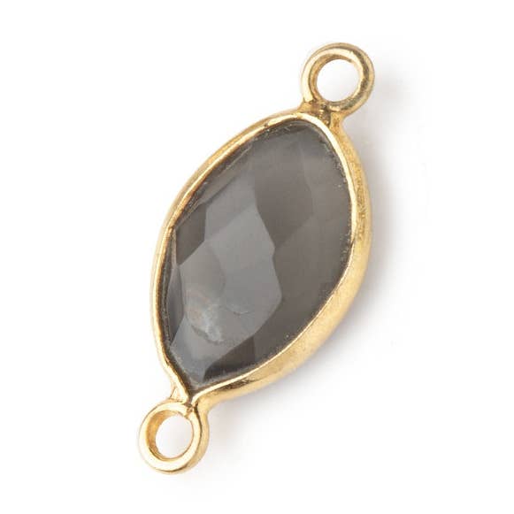 Beads of Cambay - Venta al por mayor Cuentas - Conector Marquesa de Piedra Lunar Gris con Bisel Vermeil de 13x9mm, 1 pieza0