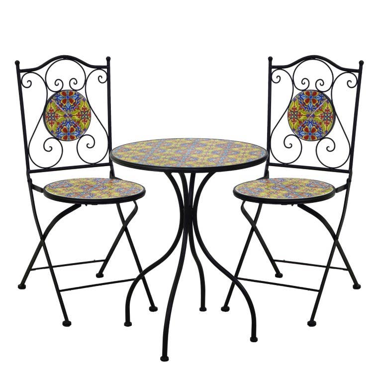 Multicolor Catania Round Metal Mosaic Table With 2 Chairs CMø60h75 for wholesale on Faire5