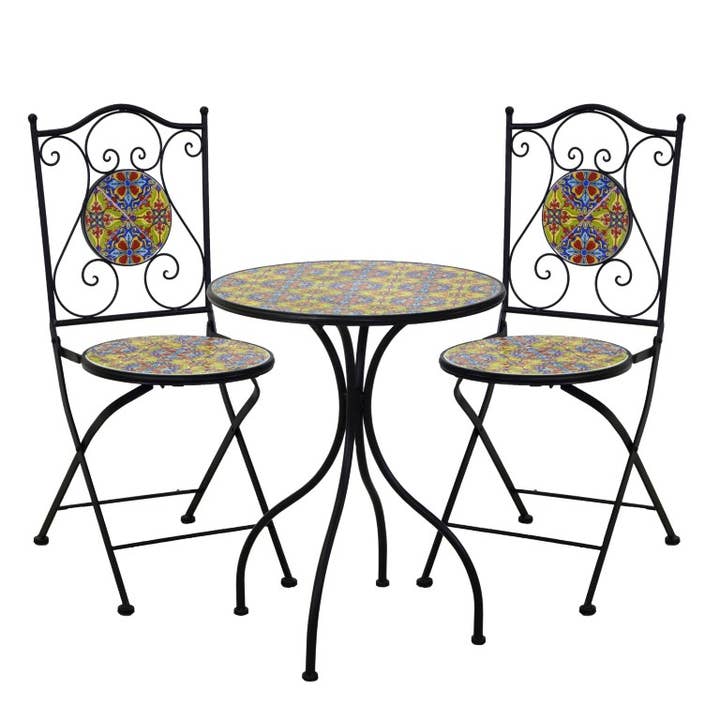 Multicolor Catania Round Metal Mosaic Table With 2 Chairs CMø60h75 for wholesale on Faire5