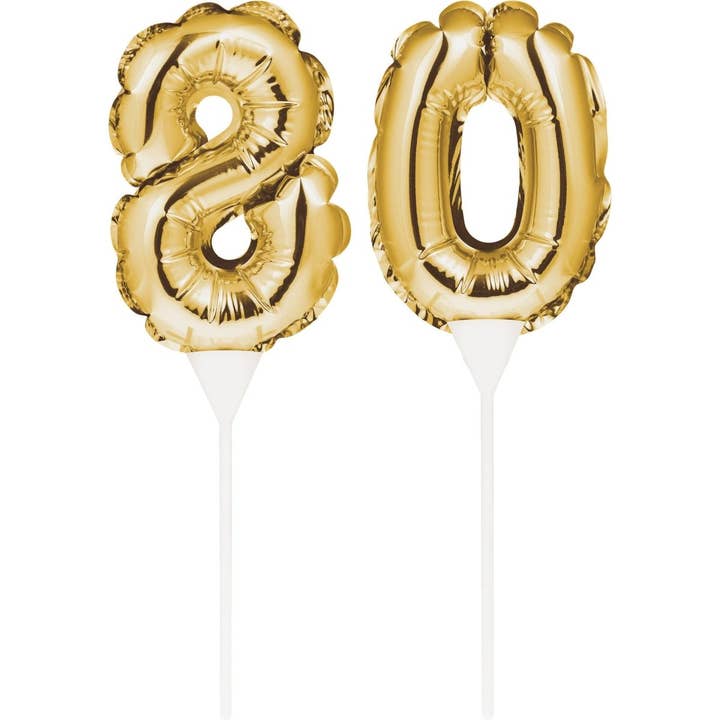 Party Expo, LLC - Wholesale Cake/cupcake topper - Gold Number '80' Self-Inflating Balloon Cake Topper