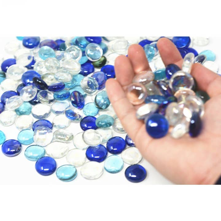 Tsyware - Wholesale Decorative Tabletop Object - 1 Lb (100 Ct)1 Bag Flat Glass Marbles Blue Clear Mixed Color3