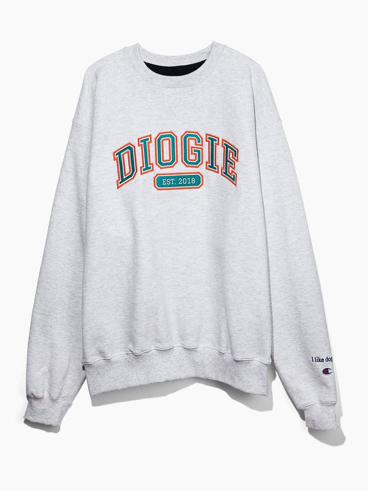 Varsity Crewneck | Heather Grey - Teal & Orange for wholesale by Diogie Brand