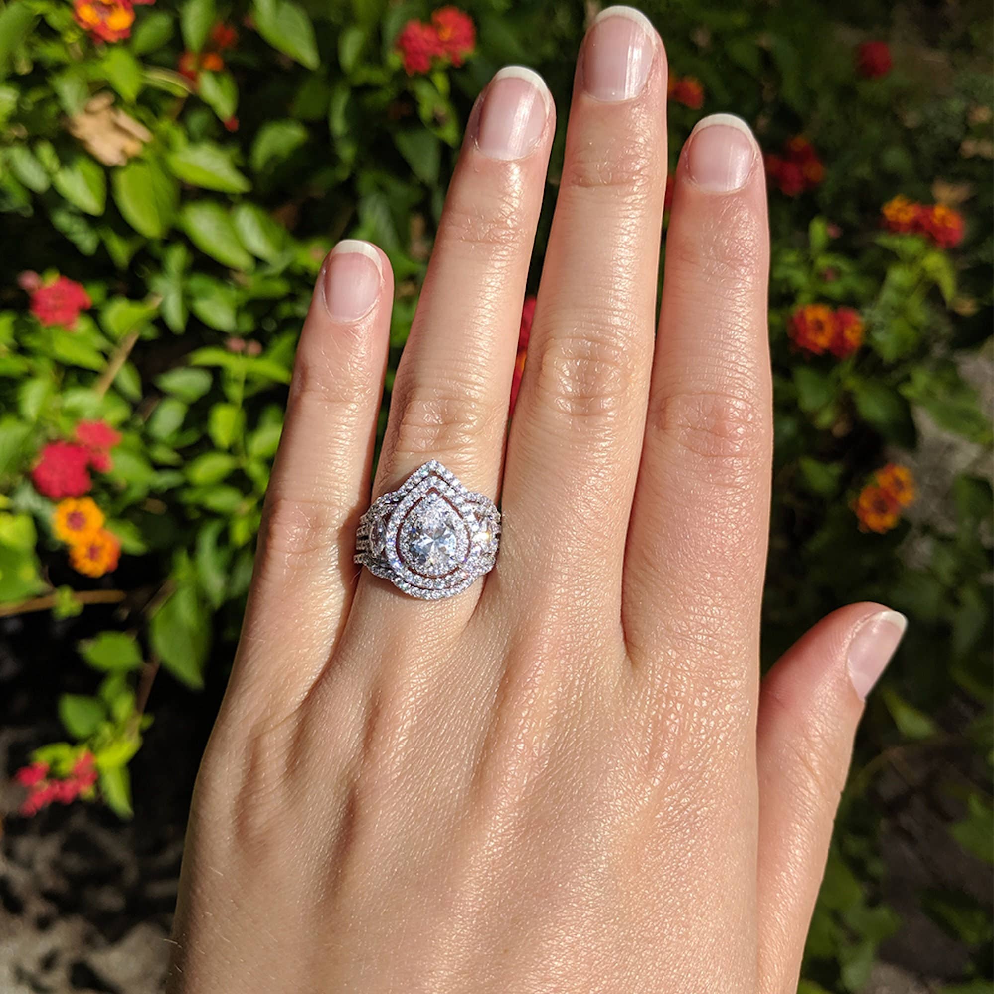 TwoBirch – Engroshandel Forlovelsesring – ToBirch Sterling sølv 3-delt stabelsæt med cubic zirkonia i pære- og marquise-form7