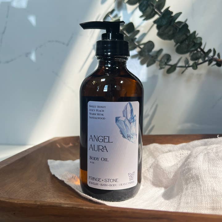 Fringe + Stone - Wholesale Bath/Body Oil - BODY OIL | ANGEL AURA - Honey Peaches + Sandalwood Scented0
