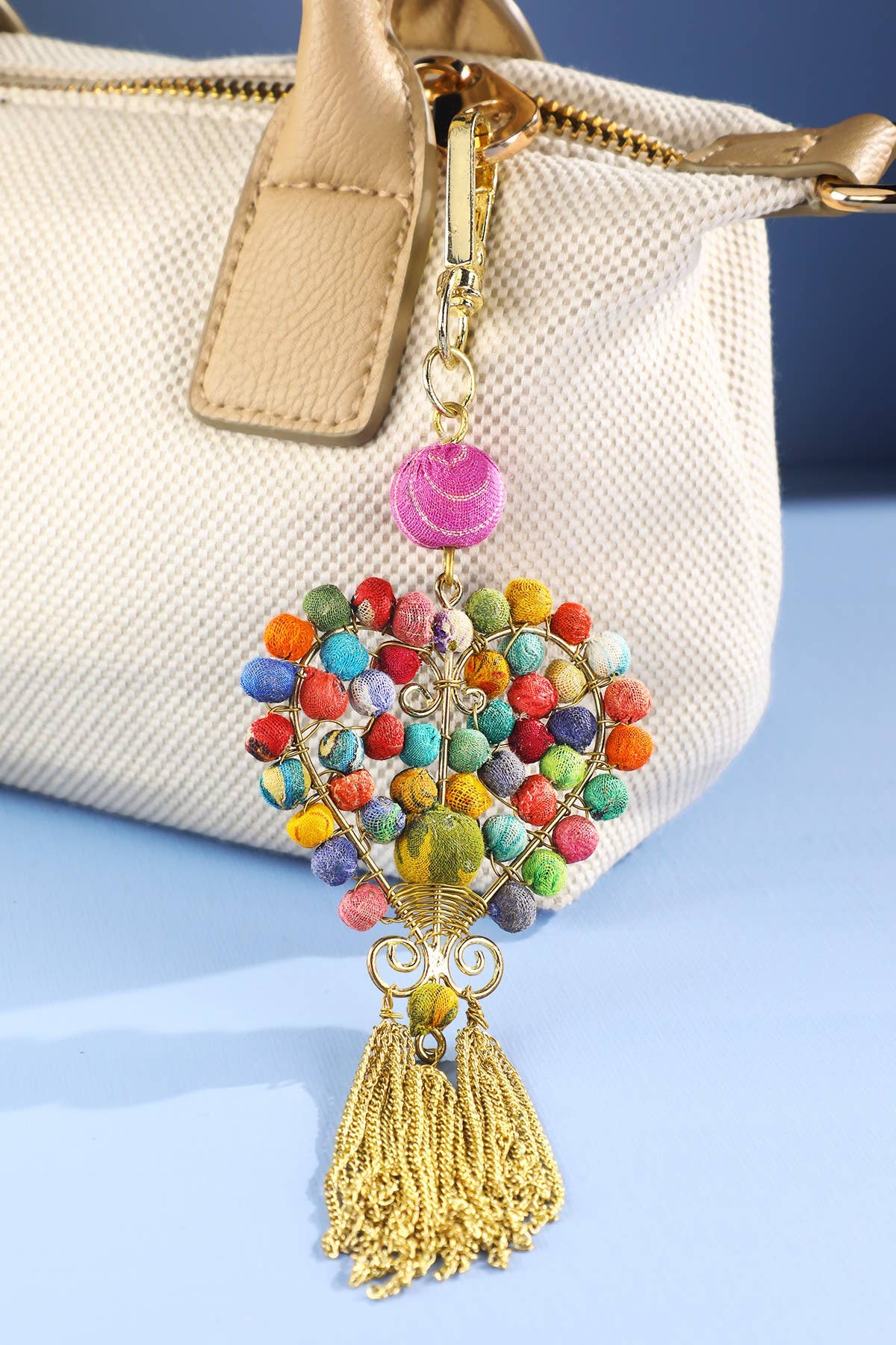 Handmade Wrapped Beaded Heart Keychain  for wholesale on Faire1