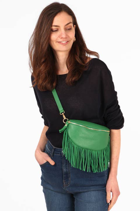 Diana - Italian Leather Half Moon Crossbody Bag - Green for wholesale by Sarta Pelle