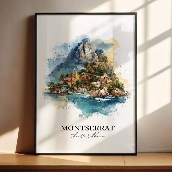 Montserrat Wall Art, Montserrat Print, Caribbean Watercolor Art, Caribbean Gift, Travel Print, Travel Poster, Housewarming Gift for wholesale by Premium Travel Art