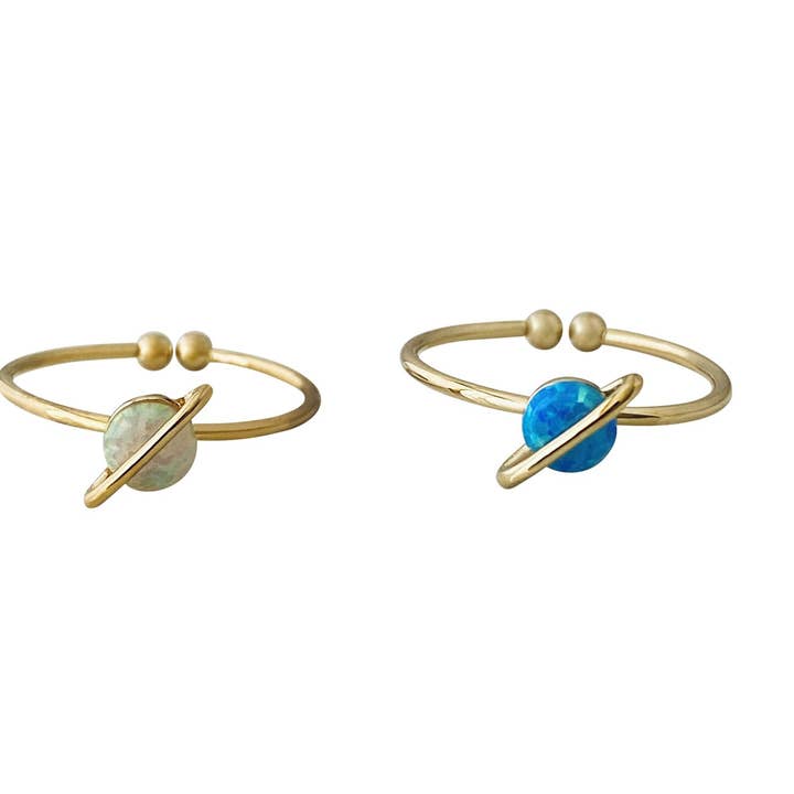 Planet Adjustable Band Ring in White and Blue for wholesale by Modern Opus