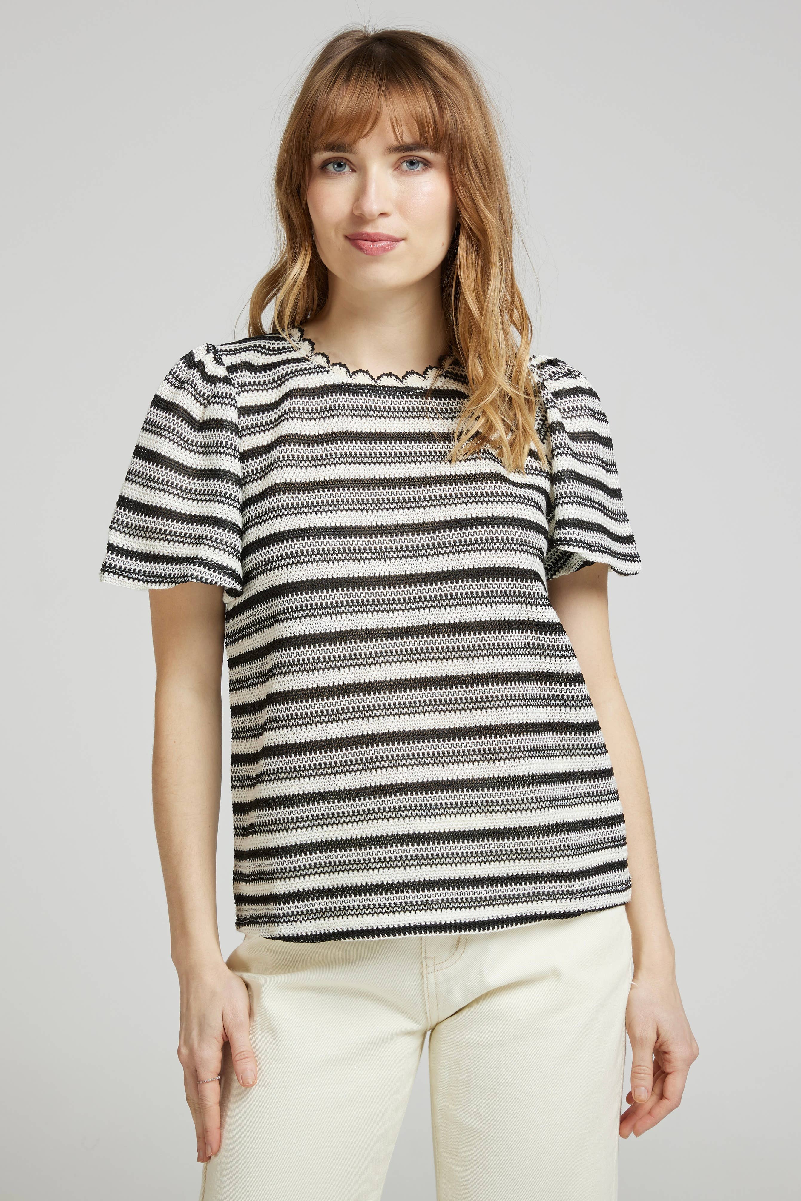 BLACK TERRY - Striped openwork knit T-shirt for wholesale on Faire0