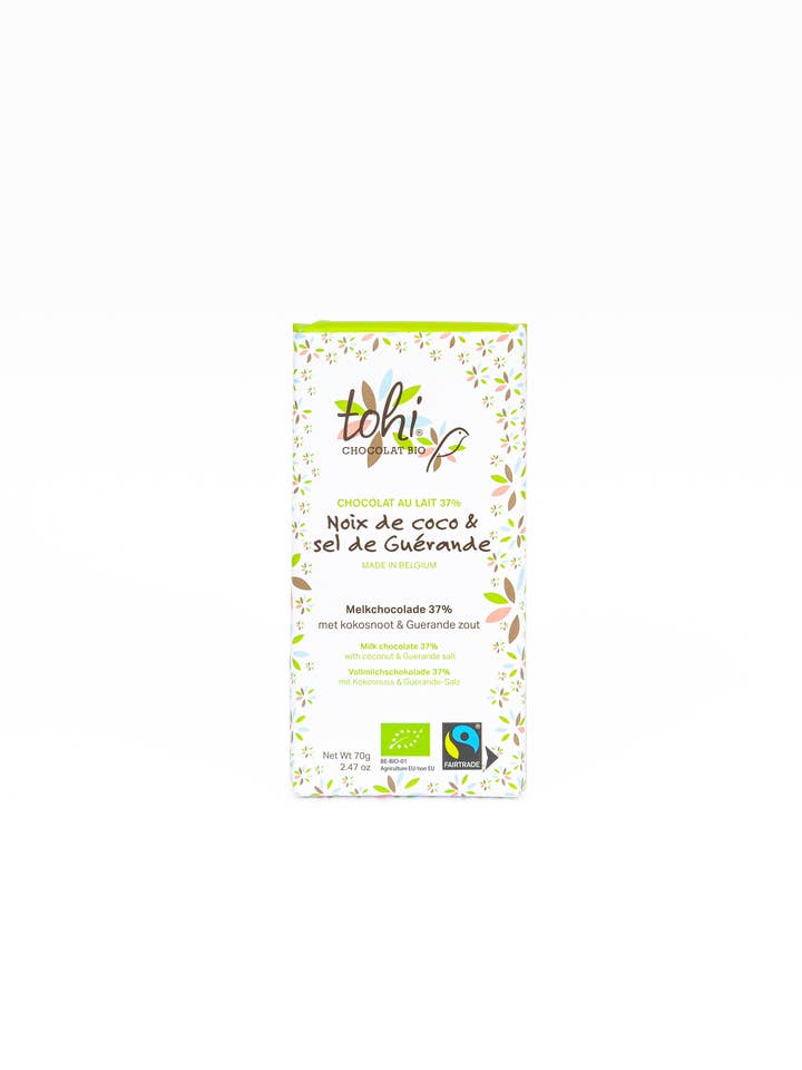 Chocolate Bar 70g - Milk 37% Coconut & Guerande salt for wholesale by Tohi