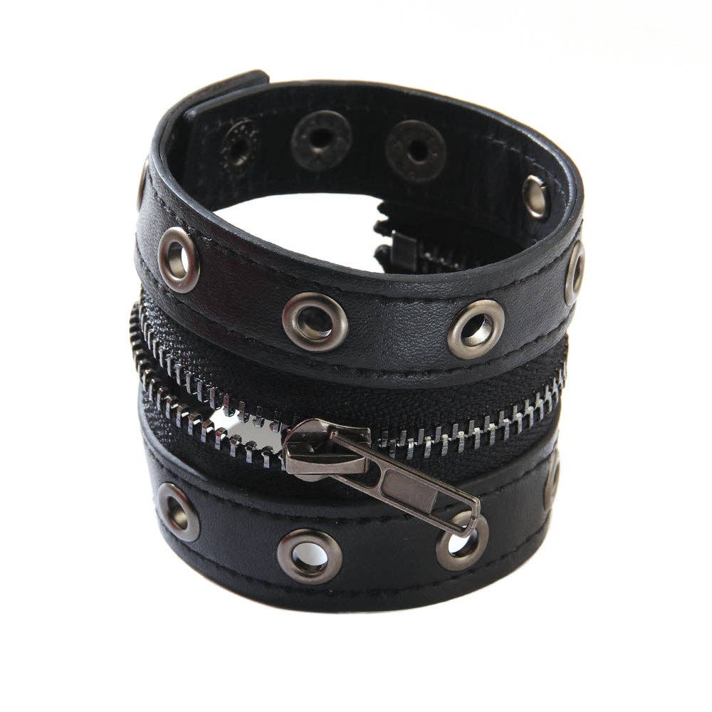 Ole – wholesale Manschettarmband – Punk Nitar Hål Dragkedja Tryckknapp Armband B40180