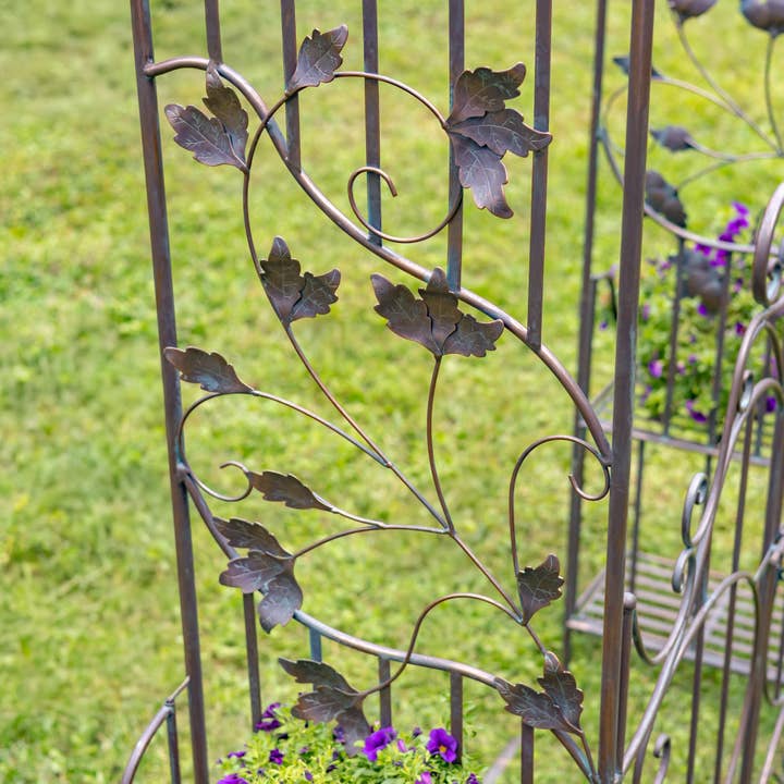 Zaer Ltd. International - Wholesale Outdoor Ornament/Decor - Iron Garden Gate w/Side Plant Stands "Stephania" in 3 Colors6