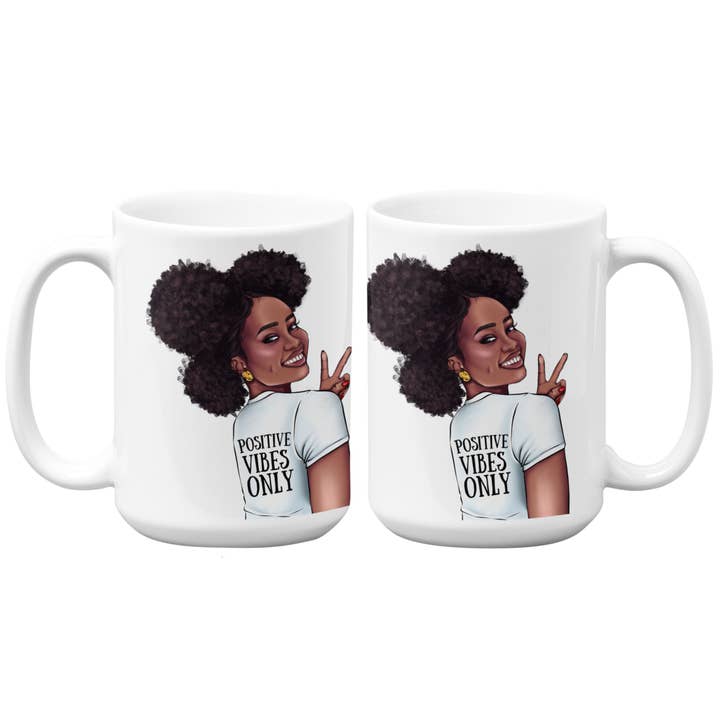 Positive Vibes Only Large Mug 15oz | Black Woman for wholesale by Educup Yourself