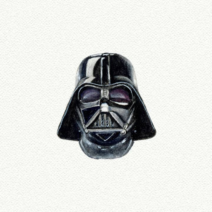 Darth Vader Helmet Star Wars Miniature Watercolor Painting - Art Print for wholesale by Karen Libecap Tiny Paintings