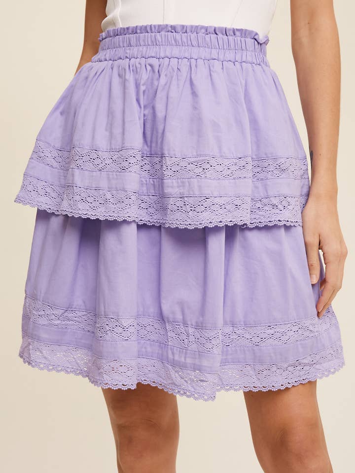Tiered Cotton Mini Skirt with Lace Trim for wholesale by Listicle