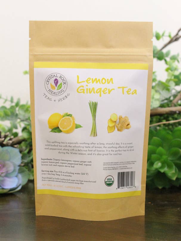 Lemon Ginger Tea Bag 20ct Organic for wholesale by Crystal Rock Healing, LLC