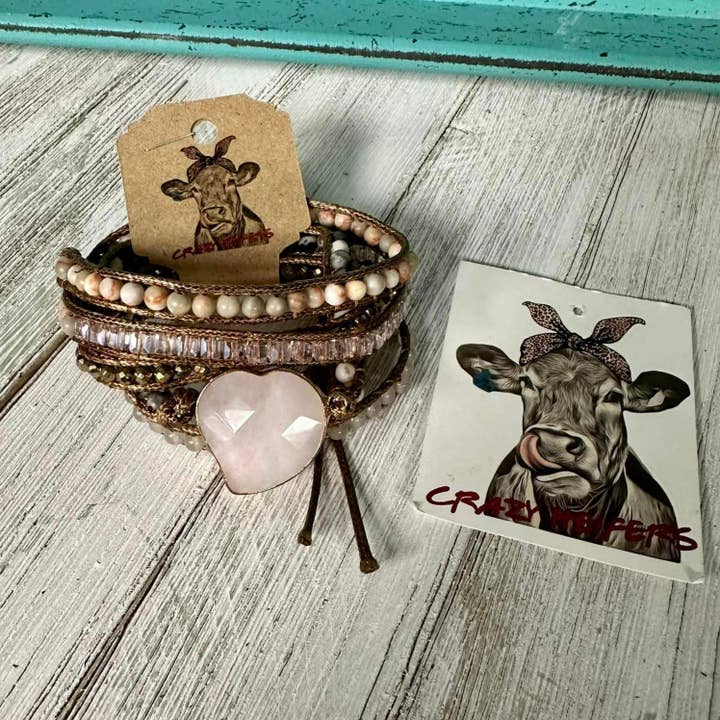 Crazy Heifers Wholesale - Wholesale Jewelry Set - 5-Strand Heart Wrap Bracelets