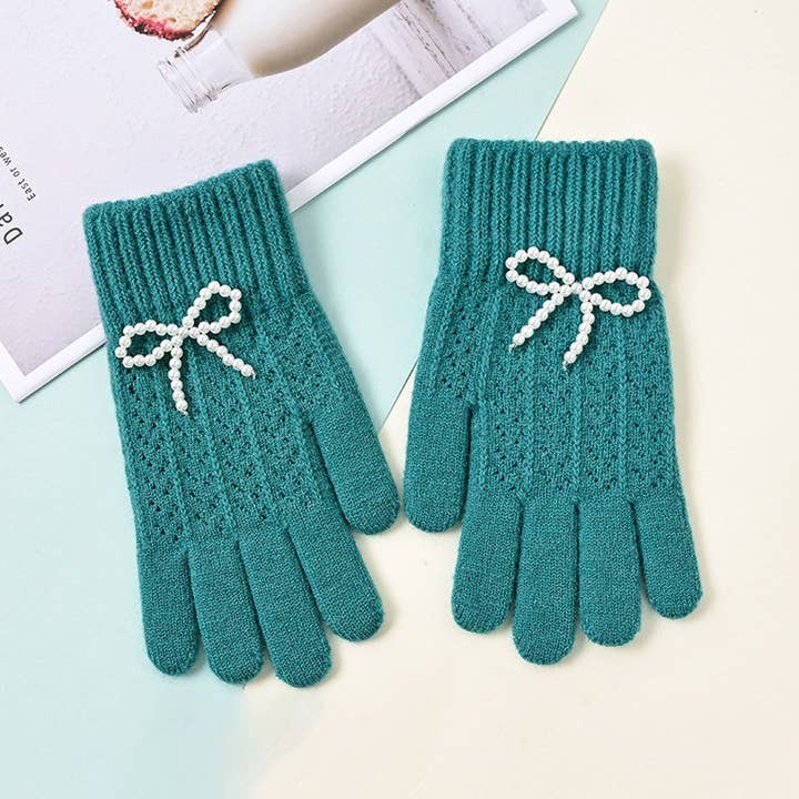 NINEXIS - Wholesale Gloves - Women's - CWAG00586_WOMEN WINTER KNIT BOW PEARL TOUCHSCREEN GLOVES9