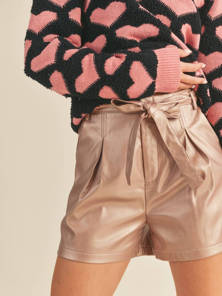 FAUX LEATHER PLEATED HIGH WAIST SHORTS MP9607 for wholesale by &MERCI