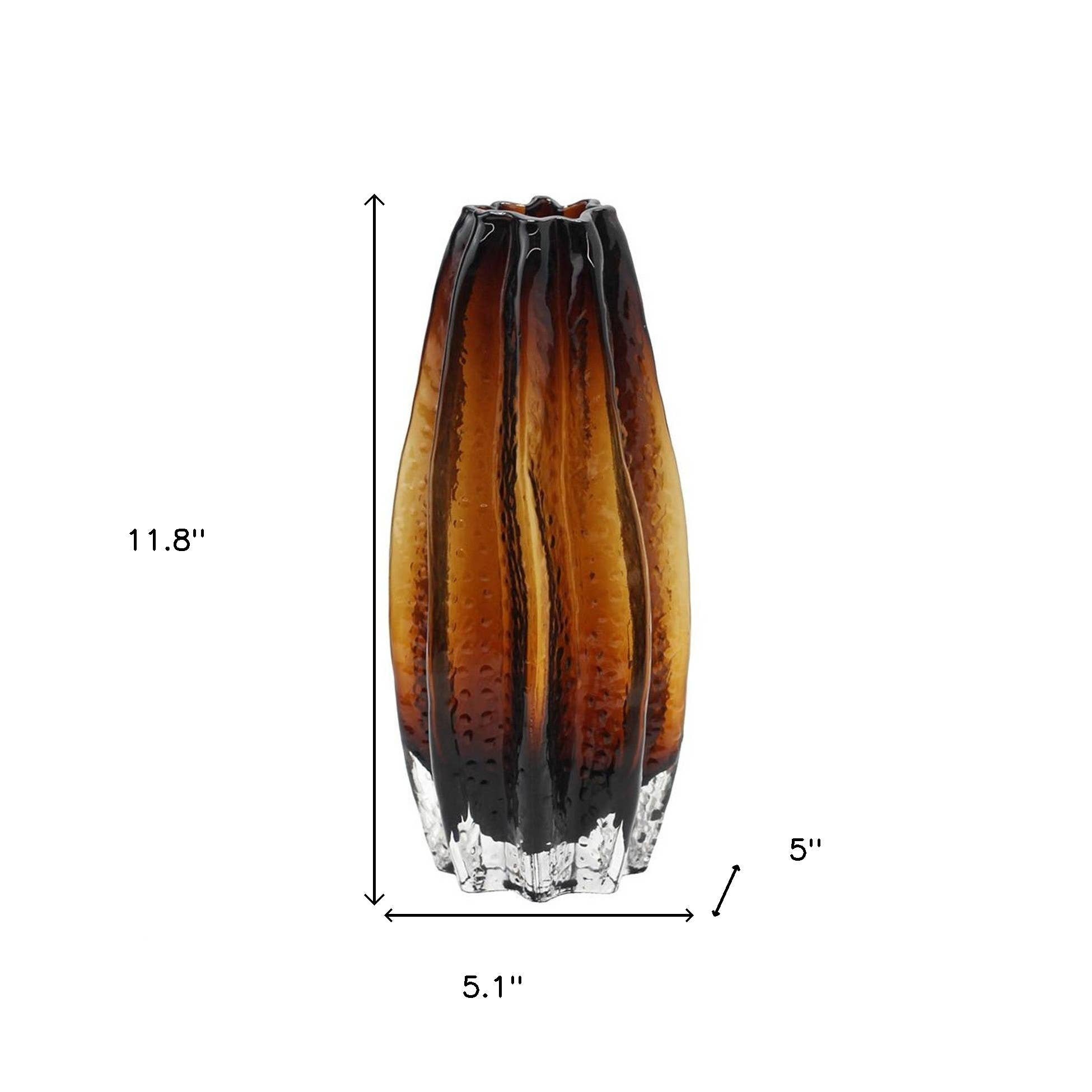 HomeRoots - Wholesale Vase - 12" Burnt Umber Wavy Glass Table Vase2