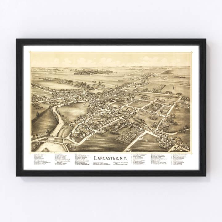 Vintage Map of Lancaster, New York 1892 for wholesale by Ted's Vintage Art