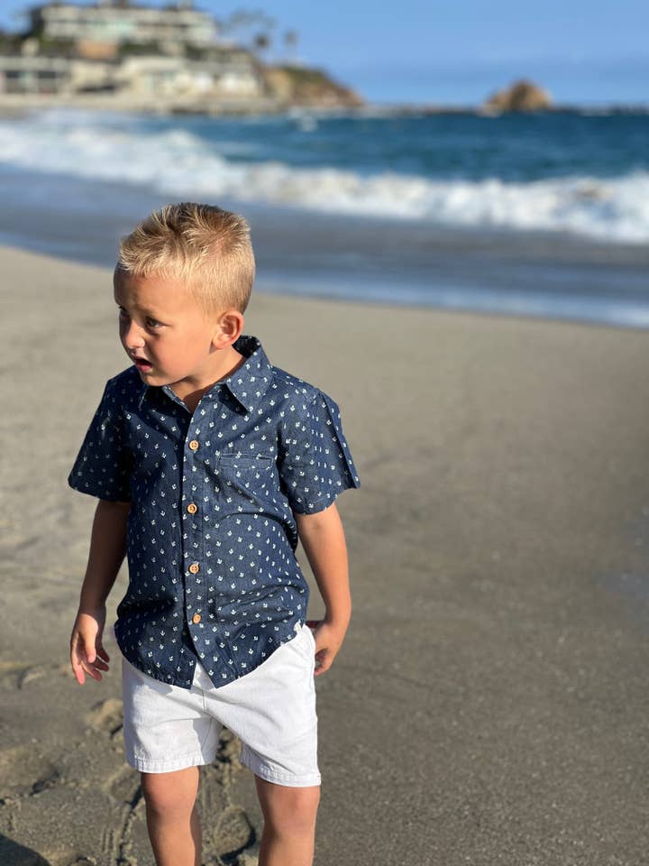 Me & Henry - Wholesale Button Down Shirt - Kids - MAUI Chambray Anchor Woven Shirt
