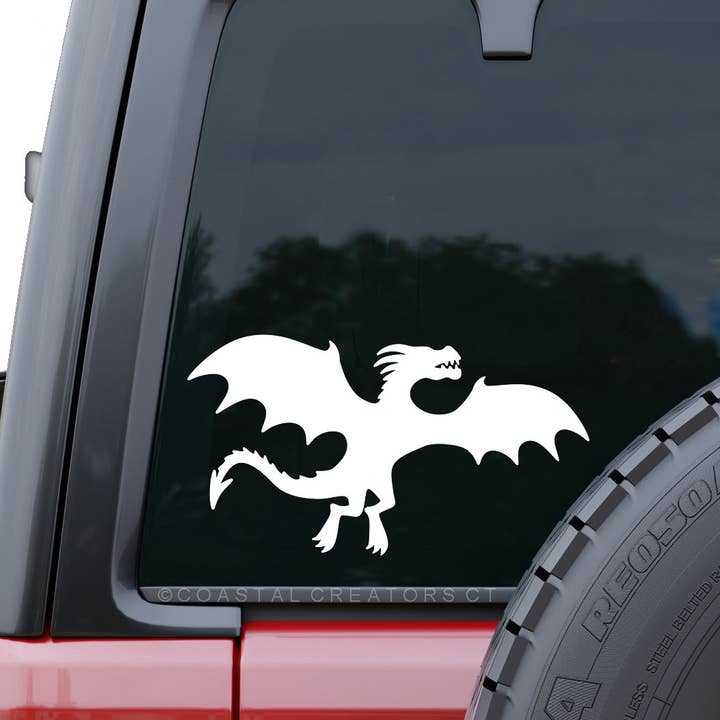Flying Dragon Vinyl Car Window Decal (White, Packaged) for wholesale by Coastal Creators of Connecticut