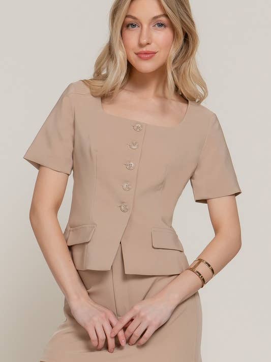 Lång ärm fyrkantig halsringning figursydd kavaj för wholesale av MintChoco