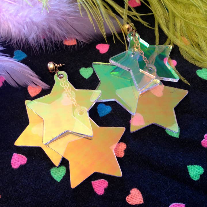 I'm Your Present - Wholesale Hangende/ronde oorbellen - Radiant Stars holografische oorbellen, Lasergesneden acryl, Plastic sieraden