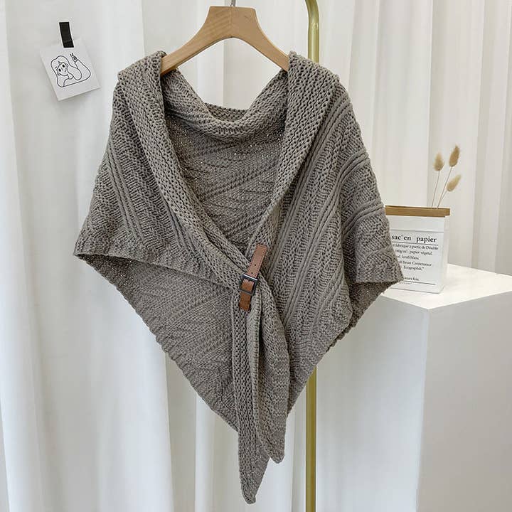 Dipped Shop - Wholesale Scarf - Women's - Split Triangle Solid Color Poncho Knit Scarf DPS16049
