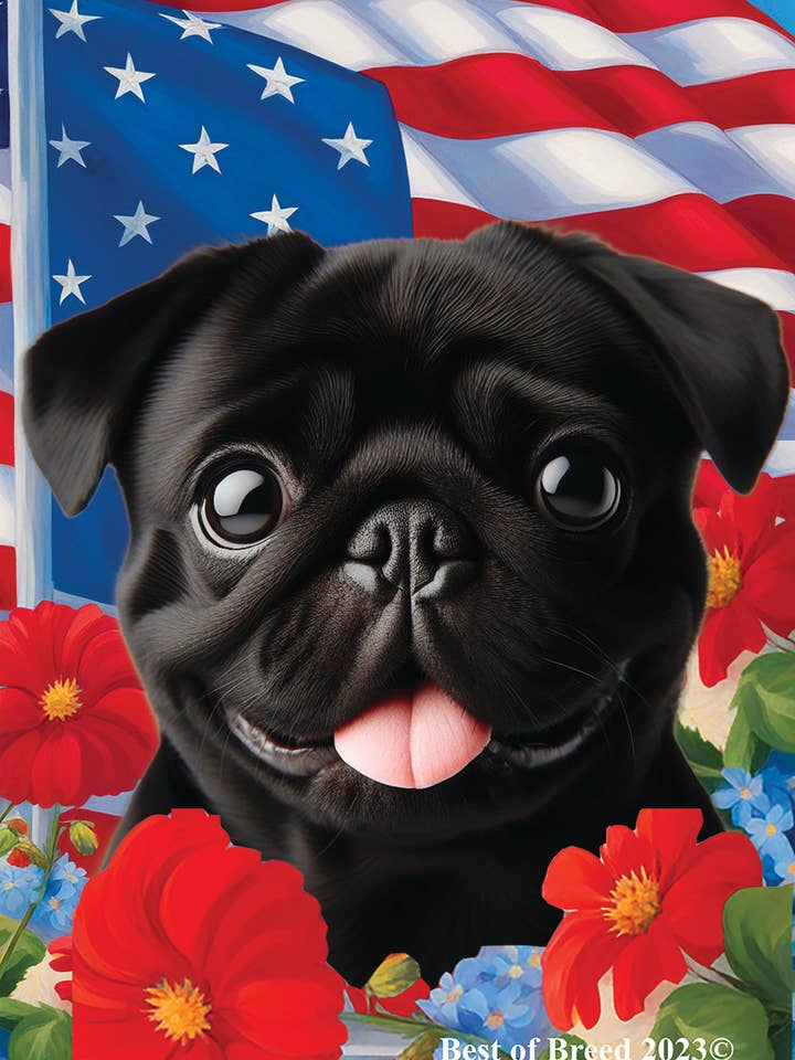 Pug Black - Patriotic I Garden Flag for wholesale by Best of Breed Products
