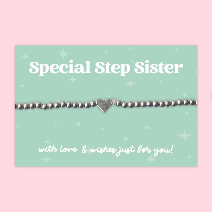 Special Step Sister - Heart Beaded Stretch Charm Bracelet - J016B for wholesale by WishStrings