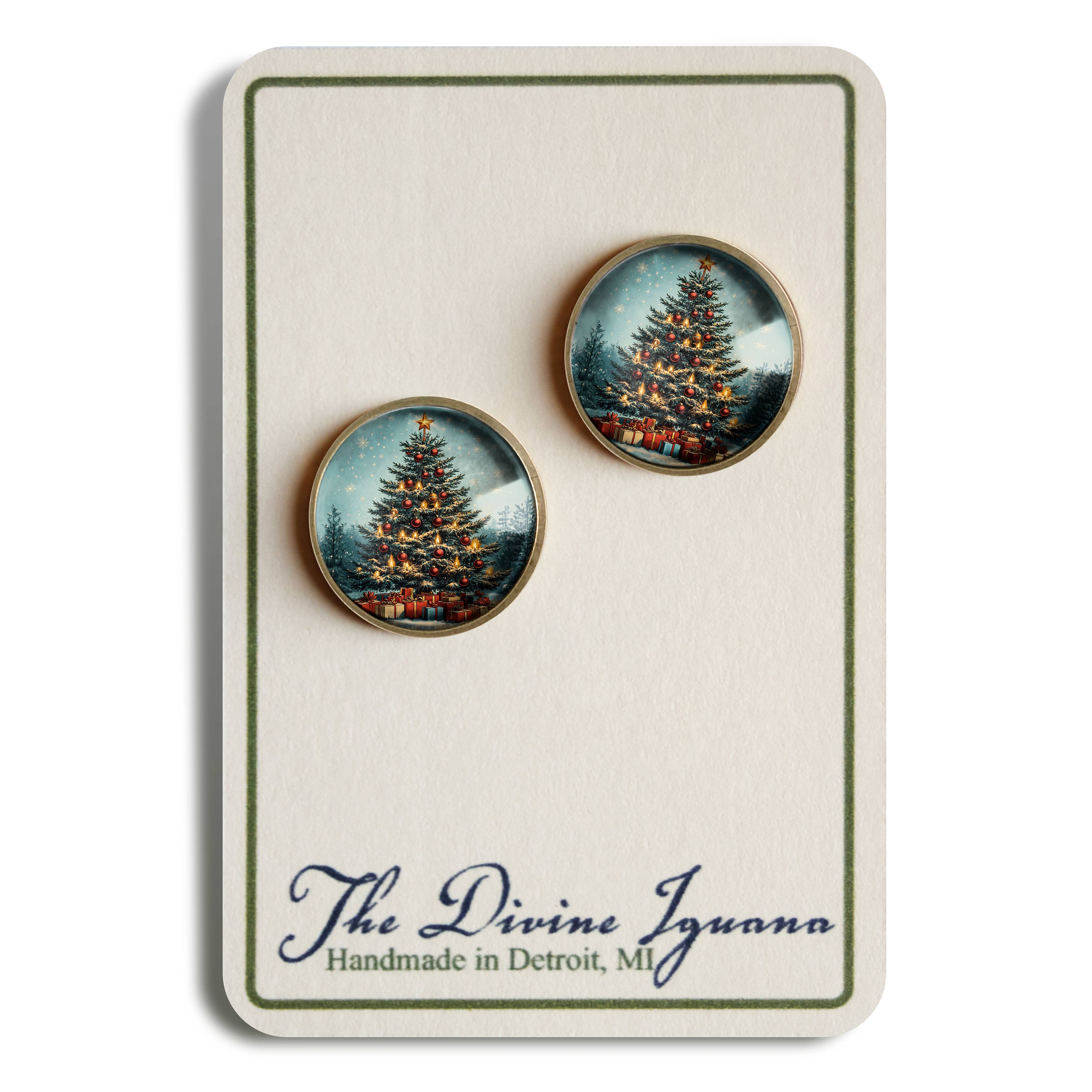 The Divine Iguana - Wholesale Stud/Post Earrings - Victorian Christmas Tree Glass and Bronze Stud Earrings3