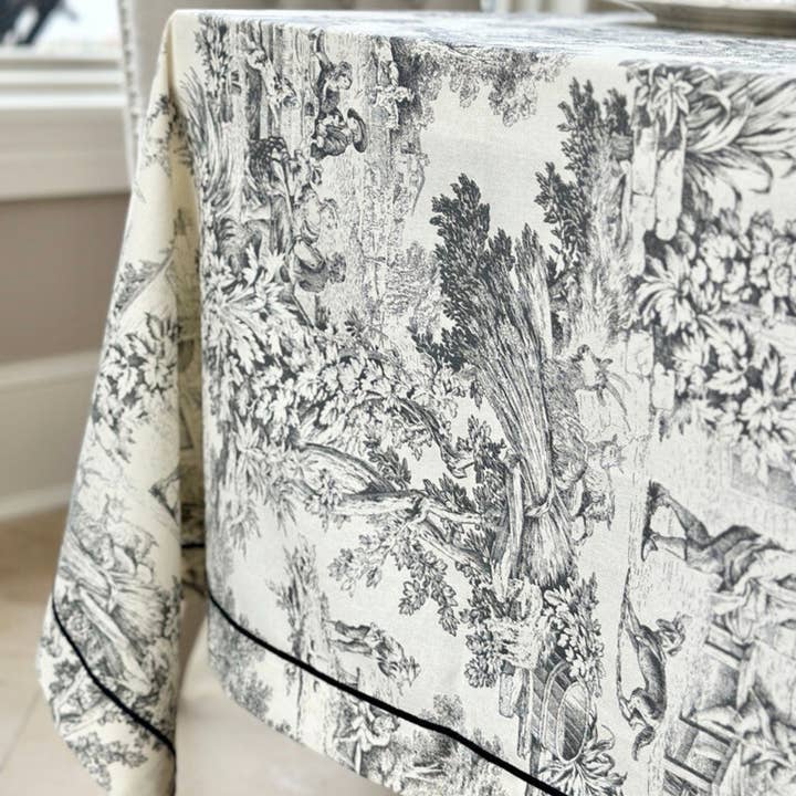 Arte Italica & Crown Linen Designs - Wholesale Tablecloth - Montefalco Toile Tablecloth, Black & Cream - New