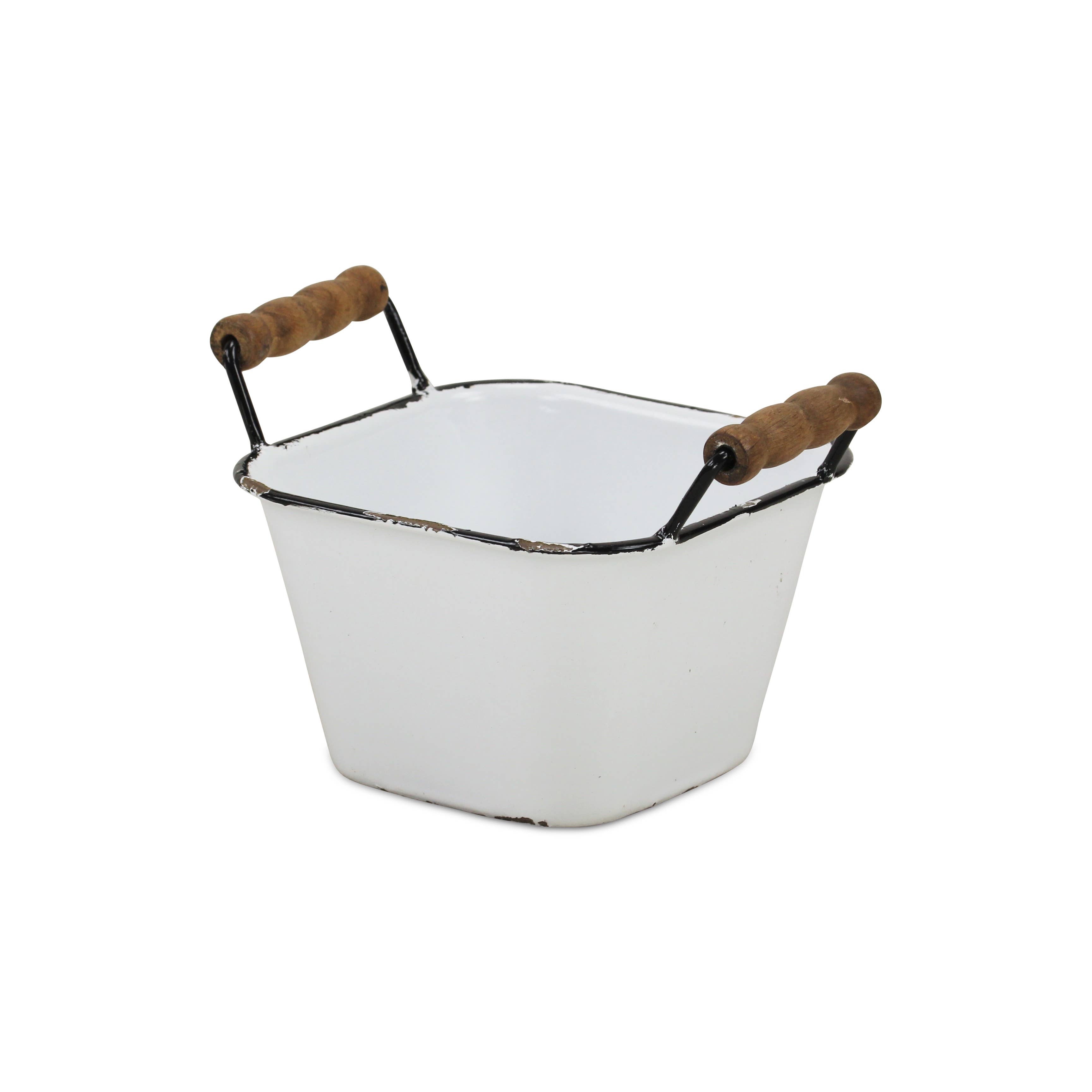 Black Rim Beatrice Lacquered Style White Metal Bin for wholesale on Faire1