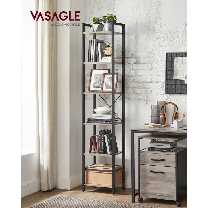 6-Tier TNarrow Bookcase with Steel Frame 1- for wholesale by Greenwestons
