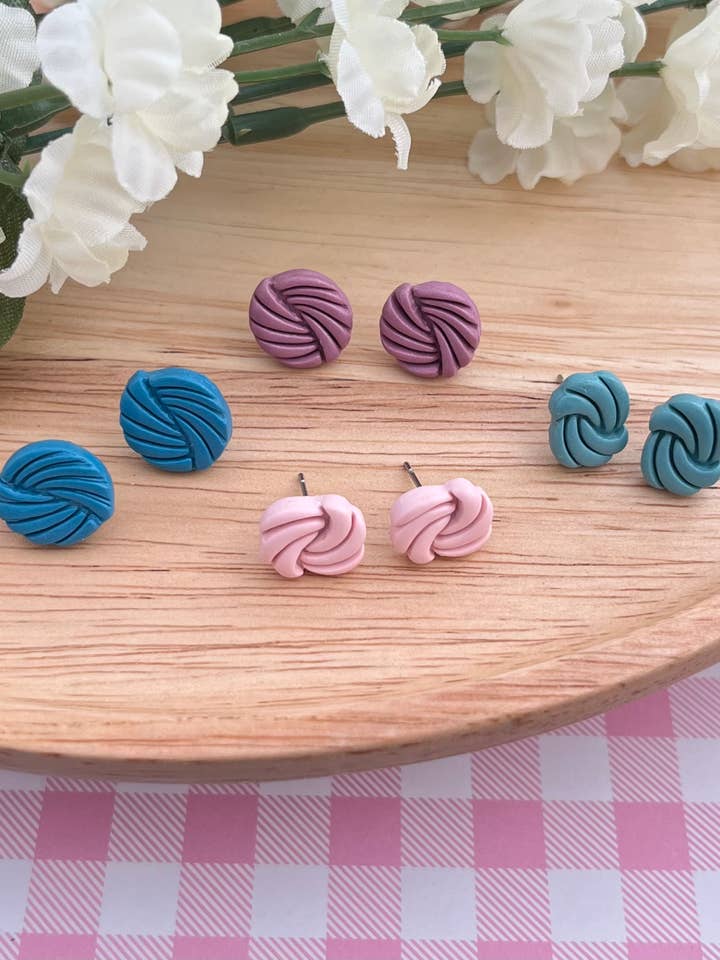 Yarn Ball Stud Earrings for Crochet and Knitters for wholesale by Crochet and Clay Cat